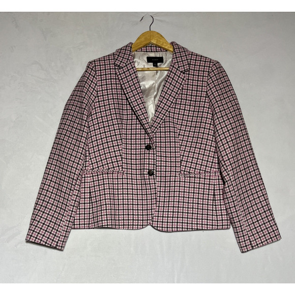 J Crew Campbell Blazer Womens XXL Pink Houndstooth Wool Blend Jacket Preppy 90s - Picture 1 of 13